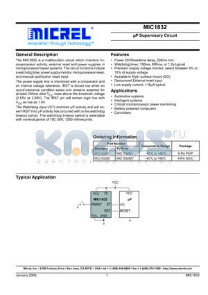 MIC1832N datasheet - lP Supervisory Circuit