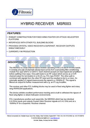 MSR003 datasheet - HYBRID RECEIVER