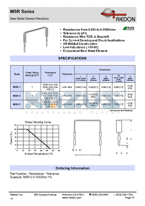 MSR-3 datasheet - Bare Metal Element Resistors