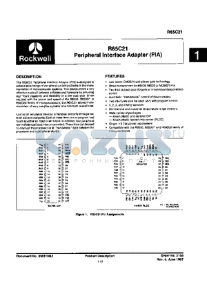 R65C21C4E datasheet - Peripheral Interface Adapter (PIA)