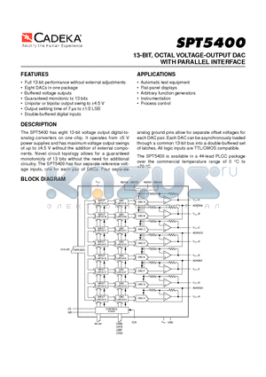 SPT5400SCP datasheet - 13-BIT, OCTAL VOLTAGE-OUTPUT DAC WITH PARALLEL INTERFACE