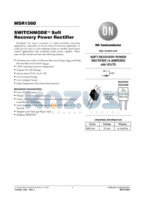 MSR1560 datasheet - SWITCHMODE Soft Recovery Power Rectifier