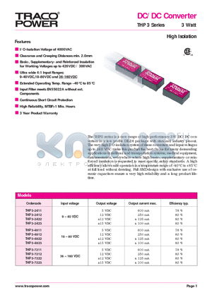 THP3-4812 datasheet - DC/DC Converter - THP 3 Series 3 Watt