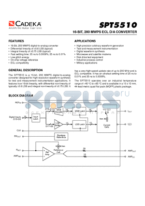 SPT5510 datasheet - 16-BIT, 200 MWPS ECL D/A CONVERTER