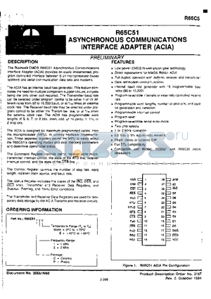 R65C51C2 datasheet - ASYNCHRONOUS COMMUNICATIONS INTERFACE ADAPTER