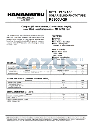 R6800U-26 datasheet - METAL PACKAGE SOLAR BLIND PHOTOTUBE