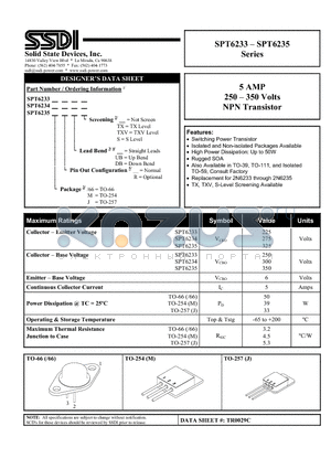 SPT6233 datasheet - 5 AMP 250 - 350 Volts NPN Transistor