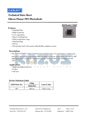PD70-01C/TR7 datasheet - Silicon Planar PIN Photodiode