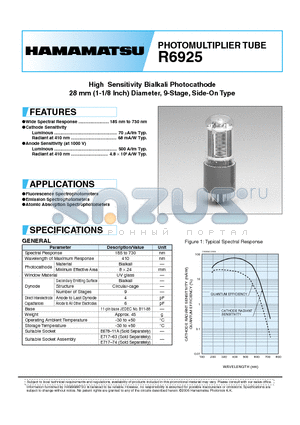 R6925 datasheet - PHOTOMULTIPLIER TUBE