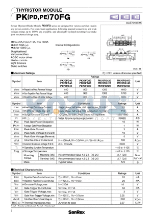 PD70FG datasheet - THYRISTOR MODULE