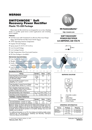 MSR860 datasheet - SWITCHMODE  Soft Recovery Power Rectifier
