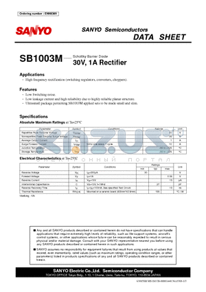 SB1003M datasheet - Schottky Barrier Diode 30V, 1A Rectifier