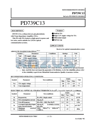 PD739C13 datasheet - InGaAs PIN PHOTO DIODES