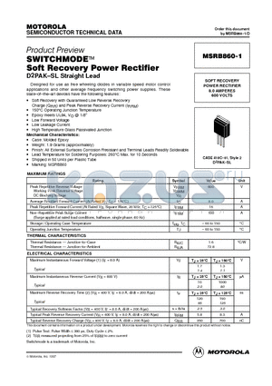 MSRB8601 datasheet - SOFT RECOVERY POWER RECTIFIER 8.0 AMPERES 600 VOLTS