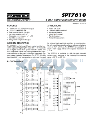 SPT7610 datasheet - 6-BIT, 1 GSPS FLASH A/D CONVERTER