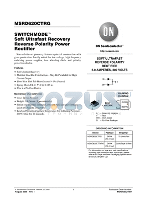 MSRD620CTT4RG datasheet - SWITCHMODE Soft Ultrafast Recovery Reverse Polarity Power Rectifier