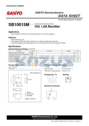 SB10015M-TL-E datasheet - 15V, 1.0A Rectifi er