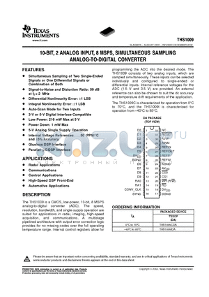 THS1009CDA datasheet - 10-BIT, 2 ANALOG INPUT, 8 MSPS, SIMULTANEOUS SAMPLING ANALOG-TO-DIGITAL CONVERTER