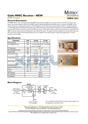 MSRX-1823 datasheet - GaAs MMIC Receiver - NEW