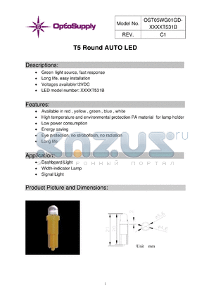 OST05WG01GD-B5YUT531B datasheet - T5 Round AUTO LED