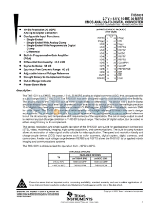 THS1031SOIC datasheet - 2.7 V . 5.5 V, 10-BIT, 30 MSPS CMOS ANALOG-TO-DIGITAL CONVERTER