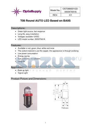 OST089S01GD-G5DUT831A datasheet - T08 Round AUTO LED Based on BA9S Long life, easy installation