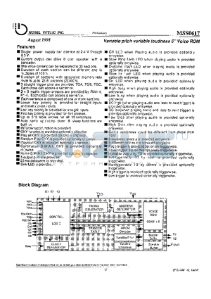 MSS0617 datasheet - Variable pitch variable loudness 6 Voice ROM