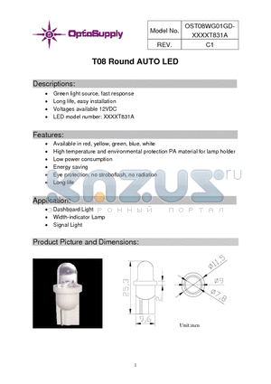 OST08WG01GD-B5YUT831A datasheet - T08 Round AUTO LED
