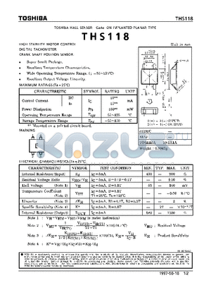 THS118 datasheet - HIGH STABILITY MOTOR CONTROL. DIGITAL TACHOMETER. CRANK SHAFT POSITION SENSOR.