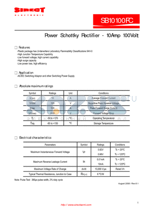 SB10100FC datasheet - Power Schottky Rectifier - 10Amp 100Volt