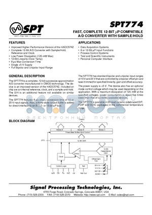 SPT774CCN datasheet - FAST, COMPLETE 12-BIT UP COMPATIBLE A/D CONVERTER WITH SAMPLE/HOLD