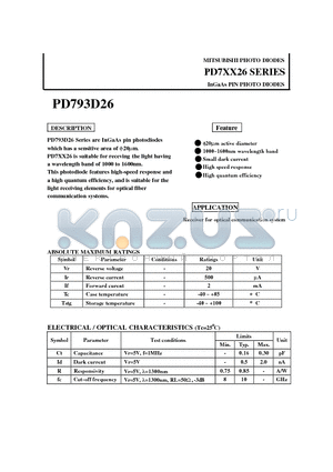 PD7XX26 datasheet - InGaAs PIN PHOTO DIODES