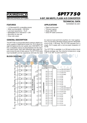 SPT7750 datasheet - 8-BIT, 500 MSPS, FLASH A/D CONVERTER