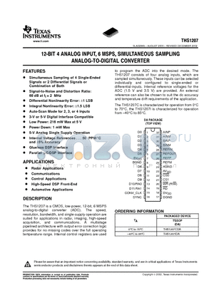 THS1207 datasheet - 12 bit  4 ANALOG INPUT 6 MSPS SIMULTANEOUS SAMPLING