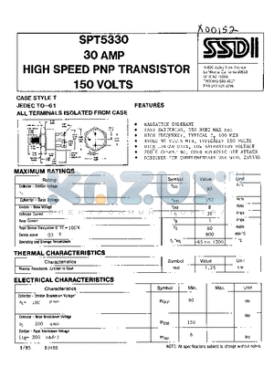 SPT5330 datasheet - 30 AMP HIGH SPEED PNP TRANSISTOR 150 VOLTS