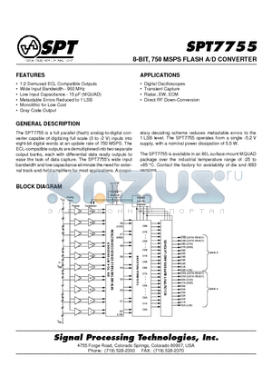 SPT7755BIK datasheet - 8-BIT, 750 MSPS FLASH A/D CONVERTER