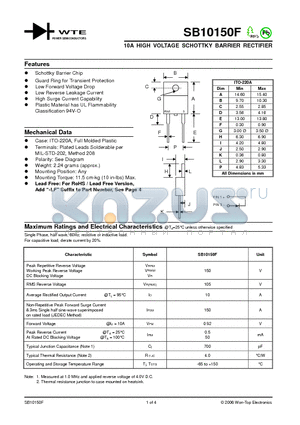 SB10150F datasheet - 10A HIGH VOLTAGE SCHOTTKY BARRIER RECTIFIER