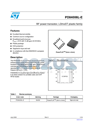 PD84006L-E datasheet - RF power transistor, LDmoST plastic family