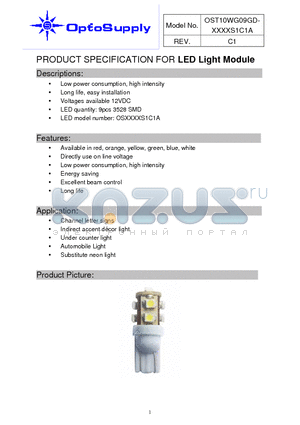 OST10WG09GD-B5SAS1C1A datasheet - PRODUCT SPECIFICATION FOR LED Light Module