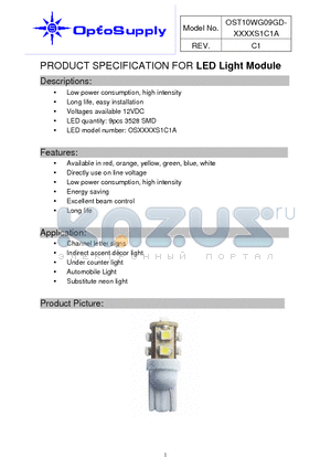 OST10WG09GD-R5PAS1C1A datasheet - PRODUCT SPECIFICATION FOR LED Light Module