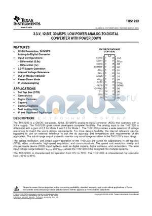 THS1230IDW datasheet - 3.3-V, 12-BIT, 30 MSPS, LOW-POWER ANALOG-TO-DIGITAL CONVERTER WITH POWER DOWN