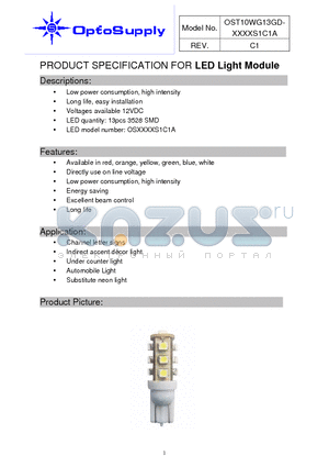 OST10WG13GD-O5GAS1C1A datasheet - PRODUCT SPECIFICATION FOR LED Light Module