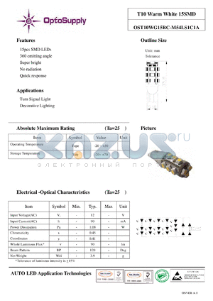 OST10WG15RC-M54LS1C1A datasheet - T10 Warm White 15SMD