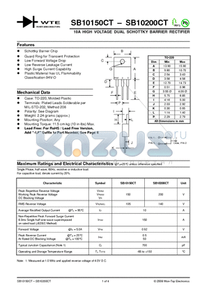 SB10200CT datasheet - 10A HIGH VOLTAGE DUAL SCHOTTKY BARRIER RECTIFIER