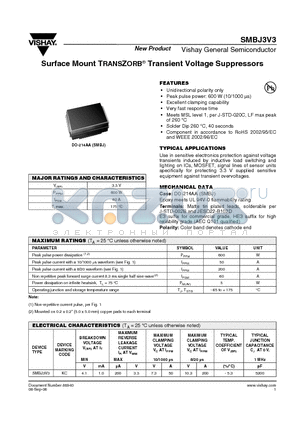 SMBJ3V-E3/5B datasheet - Surface Mount TRANSZORB^ Transient Voltage Suppressors