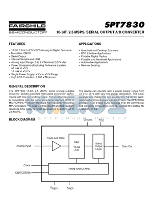 SPT7830SCU datasheet - 10-BIT, 2.5 MSPS, SERIAL OUTPUT A/D CONVERTER