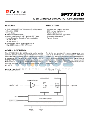 SPT7830SCU datasheet - 10-BIT, 2.5 MSPS, SERIAL OUTPUT A/D CONVERTER