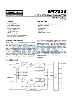 SPT7835SCT datasheet - 10-BIT, 5 MSPS, 75 mW A/D CONVERTER