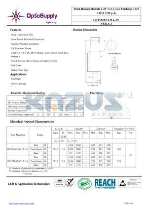 OST1MC5A31A-1V datasheet - 5mm Round Module 1.2V Full-Color Flashing LED 1.8HZ 1/2Cycle