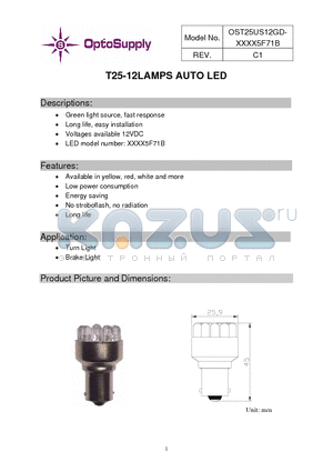 OST25US12GD-R5RU5F71B datasheet - T25-12LAMPS AUTO LED Green light source, fast response